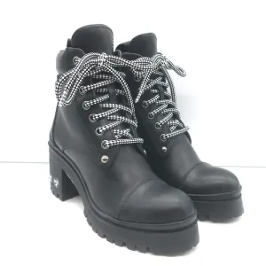Miu Miu Nevermind Kristallbesetzte Kampfstiefel Schwarzes Leder Größe 35.5