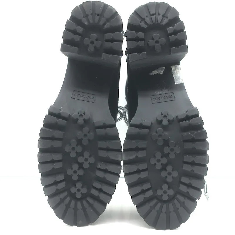 Miu Miu Nevermind Kristallbesetzte Kampfstiefel Schwarzes Leder Größe 35.5
