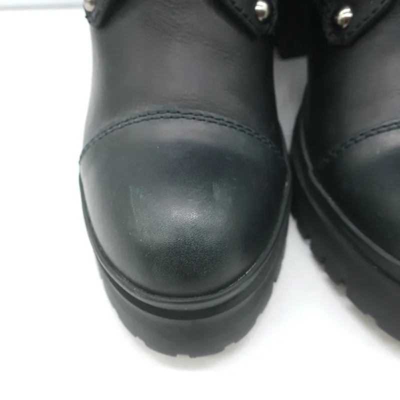 Miu Miu Nevermind Kristallbesetzte Kampfstiefel Schwarzes Leder Größe 35.5