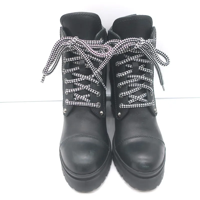 Miu Miu Nevermind Kristallbesetzte Kampfstiefel Schwarzes Leder Größe 35.5