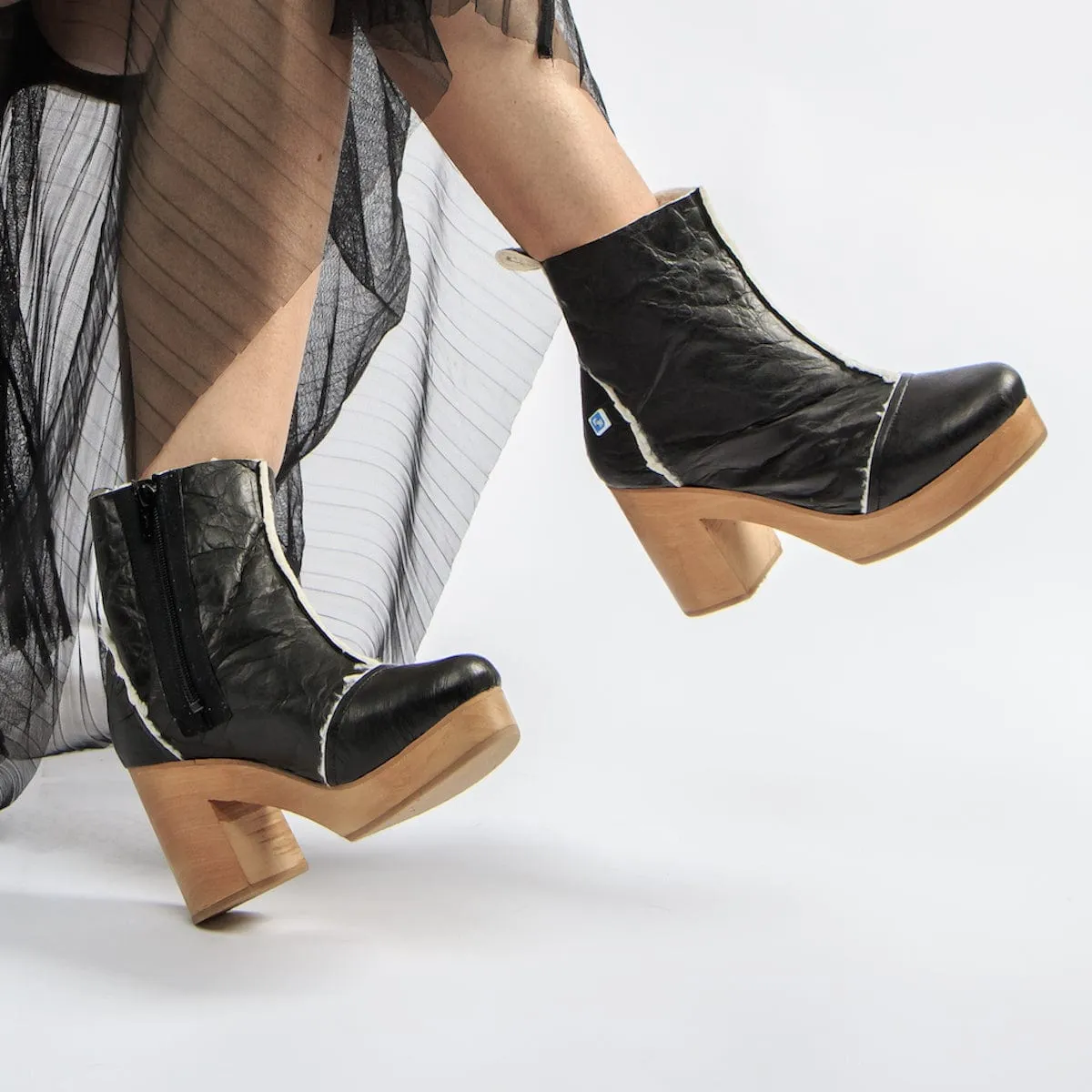 Meine Clog Vegan Leder Stiefel mit Absatz | Schwarz