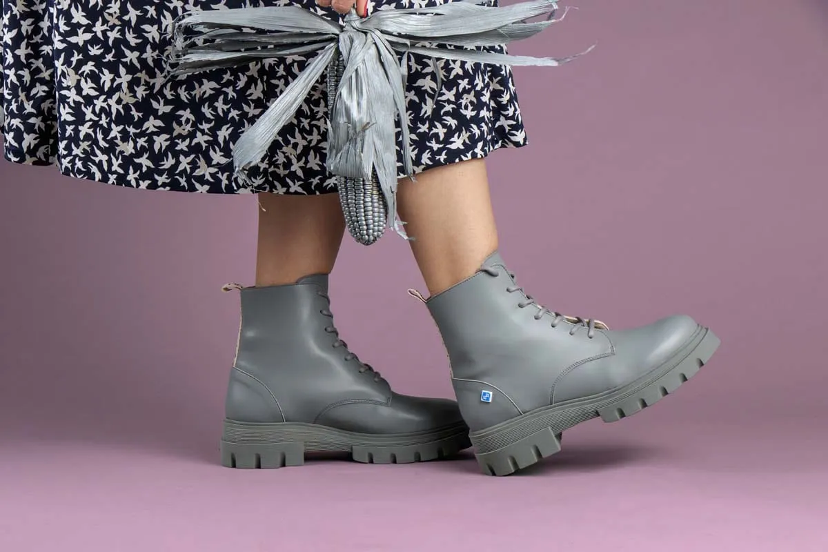 Meine Combat Corn Leder Vegane Stiefel | Grau