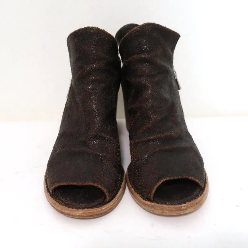 Officine Creative Mules Dunkelbraun Gecracktes Leder Größe 36 Peep-Toe Mittlere Absatzhöhe