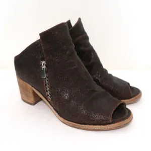 Officine Creative Mules Dunkelbraun Gecracktes Leder Größe 36 Peep-Toe Mittlere Absatzhöhe