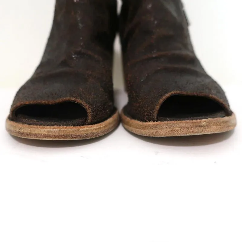 Officine Creative Mules Dunkelbraun Gecracktes Leder Größe 36 Peep-Toe Mittlere Absatzhöhe