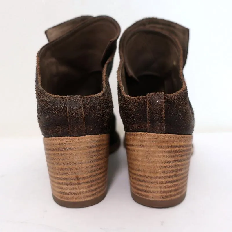 Officine Creative Mules Dunkelbraun Gecracktes Leder Größe 36 Peep-Toe Mittlere Absatzhöhe