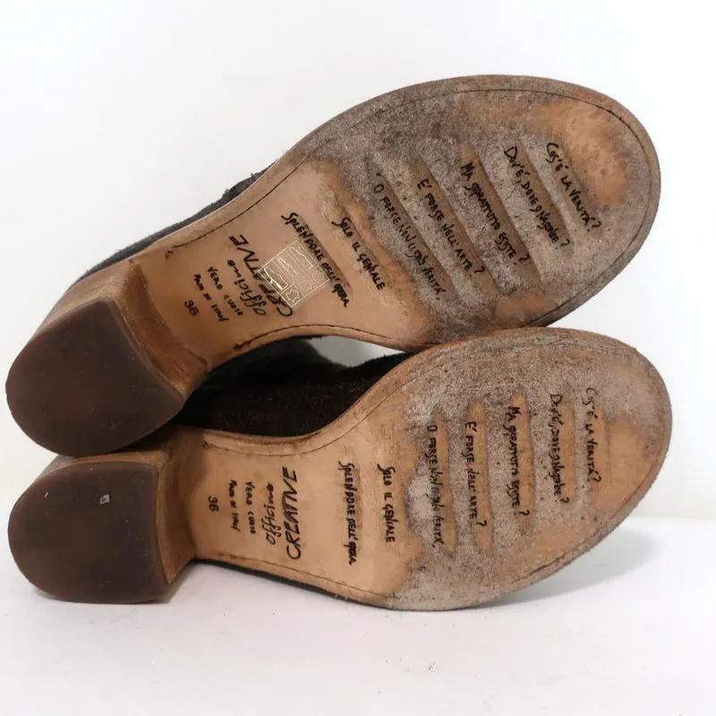 Officine Creative Mules Dunkelbraun Gecracktes Leder Größe 36 Peep-Toe Mittlere Absatzhöhe