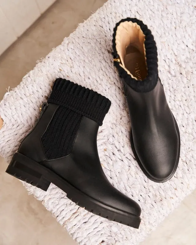 Oracle Veganes Leder Flache Chelsea-Stiefel | Schwarz