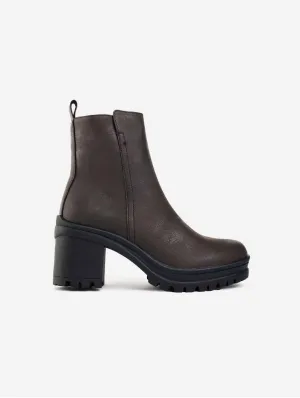 Orange Damen Vegane Leder Stiefel mit Innenseitigem Reißverschluss | Braun