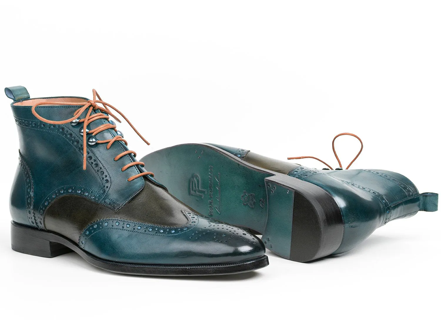 Paul Parkman Schuhe Paul Parkman Wingtip Knöchelstiefel in zweifarbigem Grün & Blau