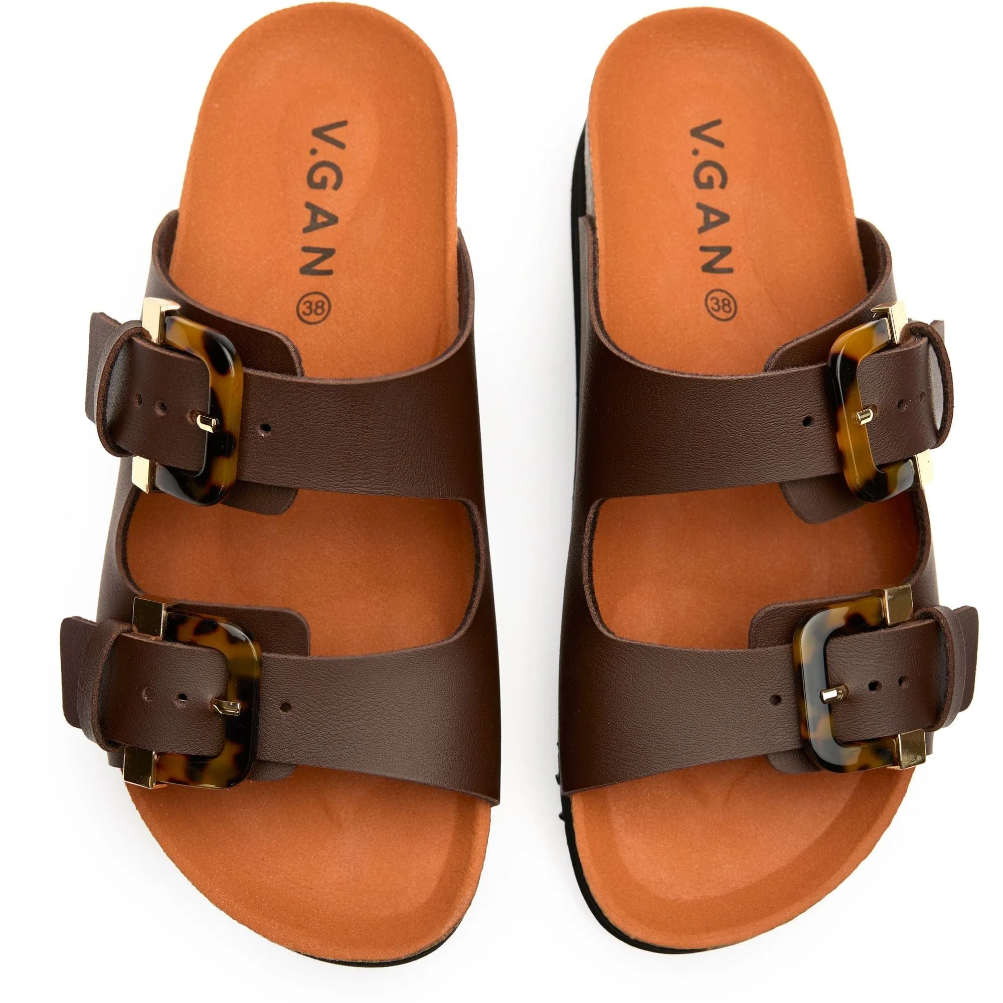Plum Damen-Vegan-Fußbett-Sandalen | Braune Schildpattoptik