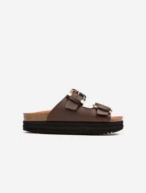 Plum Damen-Vegan-Fußbett-Sandalen | Braune Schildpattoptik