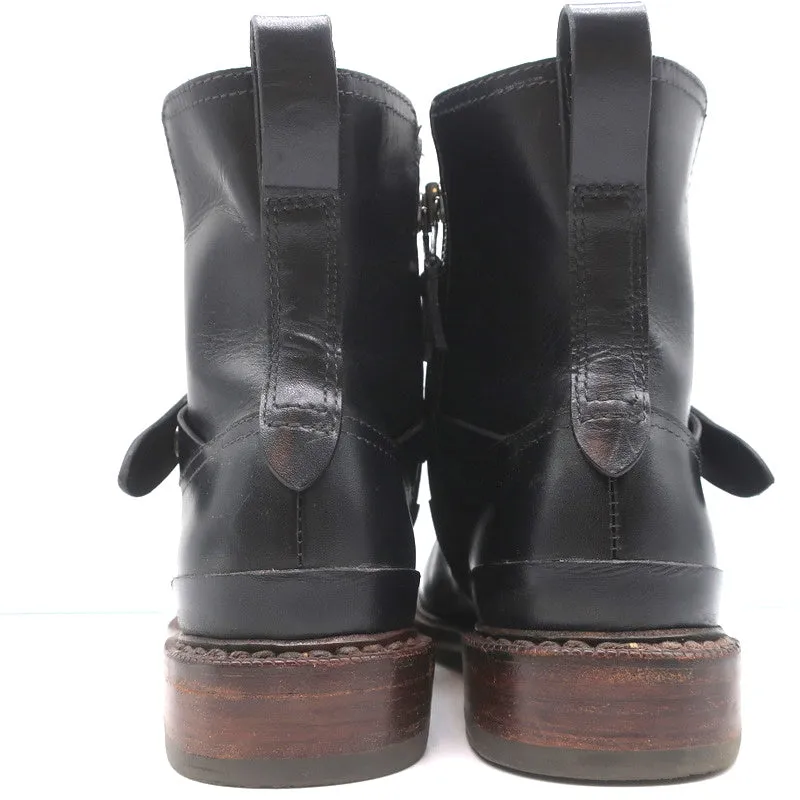 Rag & Bone Ashford Moto Stiefel Schwarz Leder Größe 36 Flache Knöchelstiefel