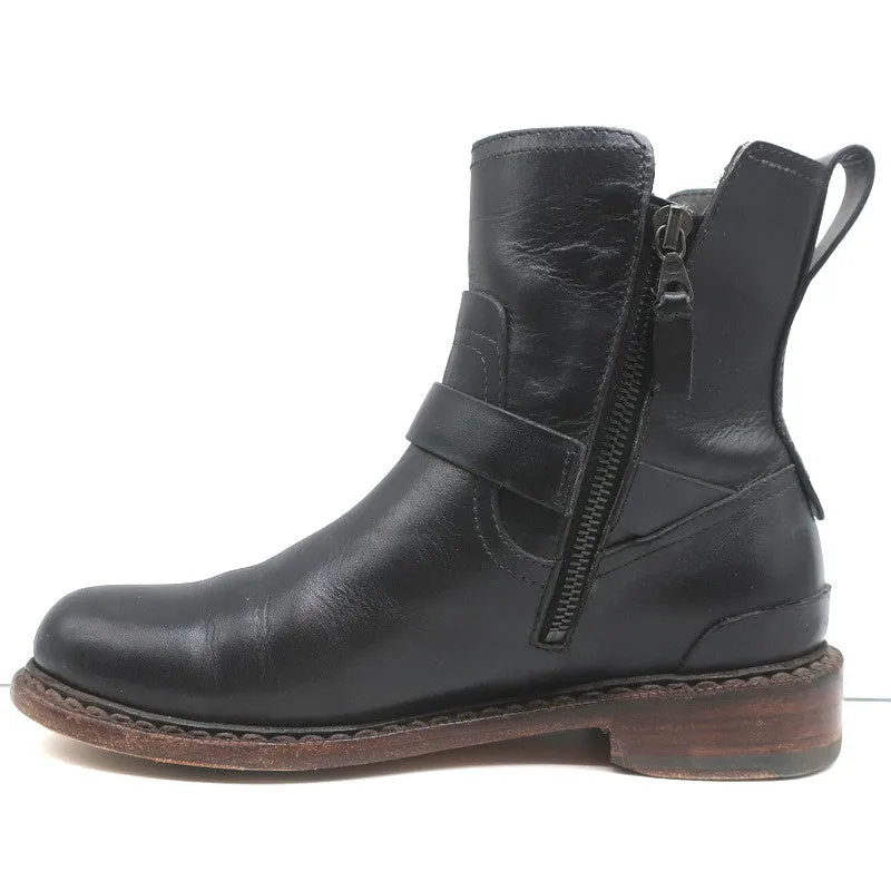 Rag & Bone Ashford Moto Stiefel Schwarz Leder Größe 36 Flache Knöchelstiefel