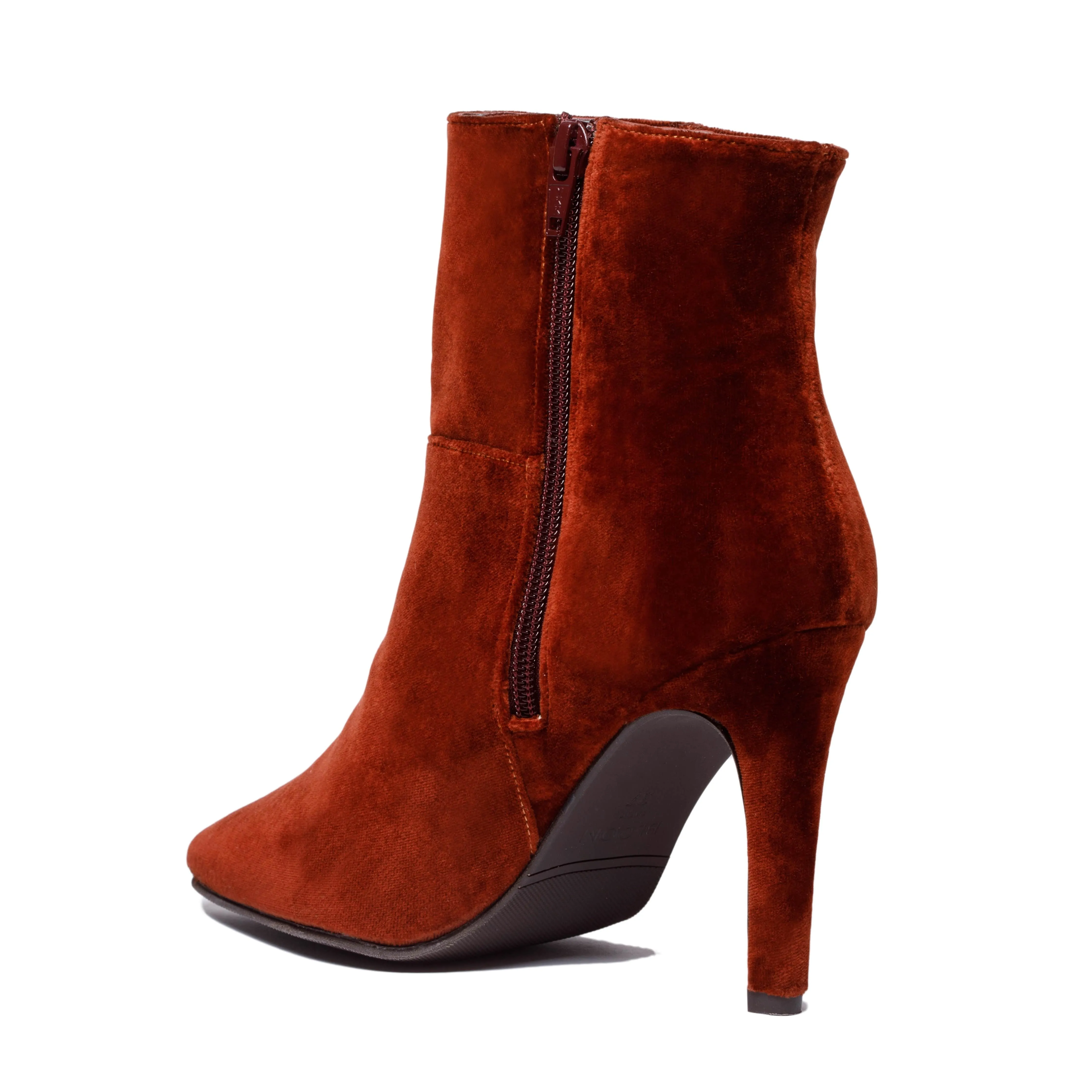 Rose Vegan Velvet Stiefeletten mit Absatz | Rost
