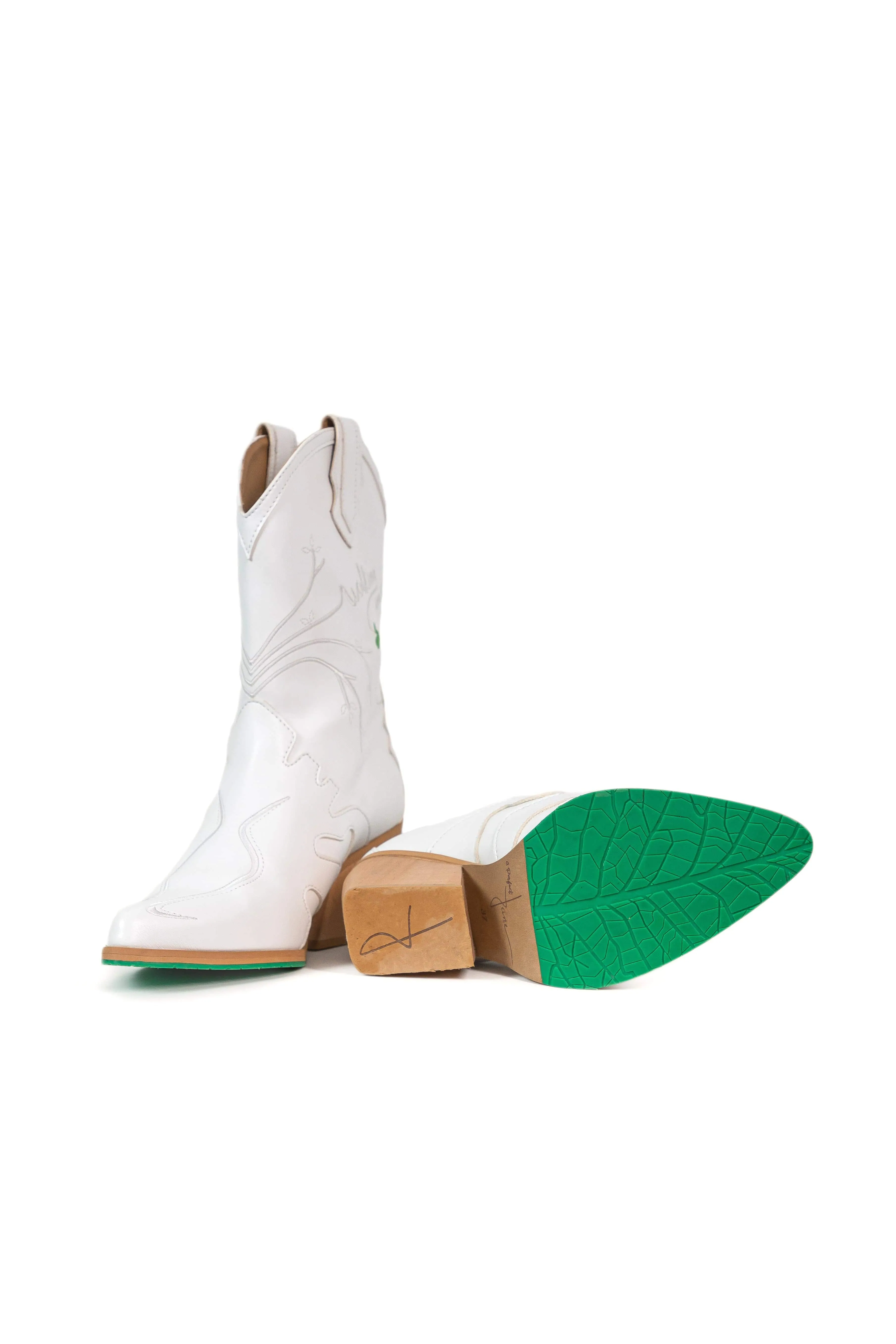 Sofie Vegan Apple Leder Cowboy Stiefel | Weiß