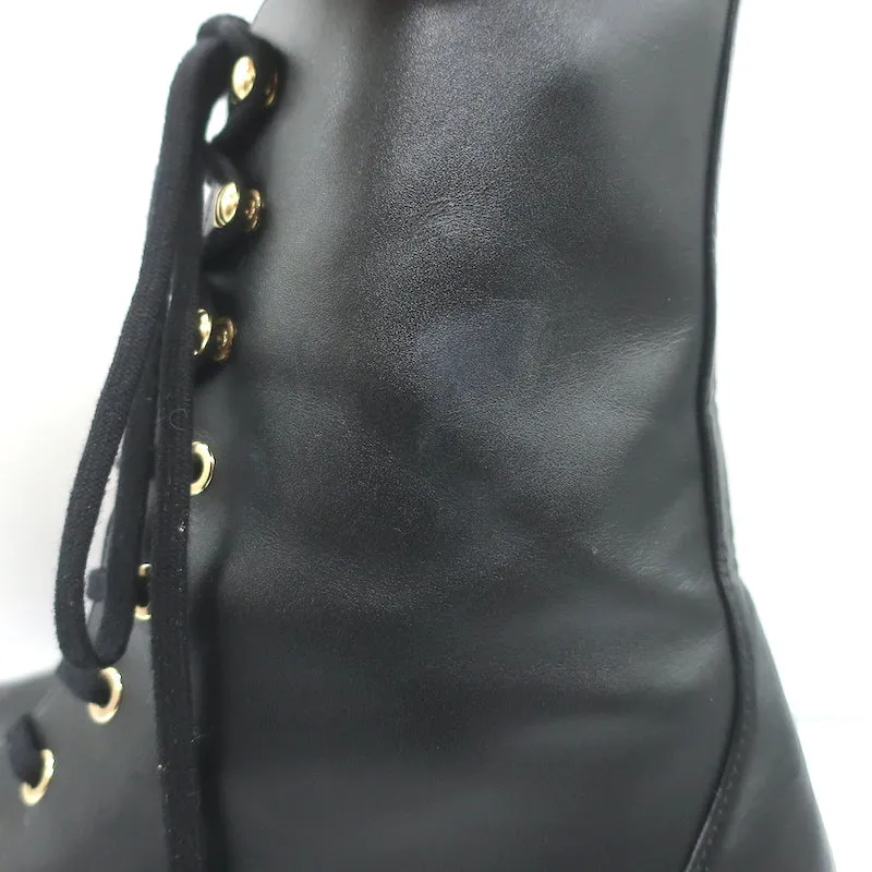 Stuart Weitzman Sondra Flache Kampfstiefel mit Perlenbesatz Schwarz Leder Größe 9