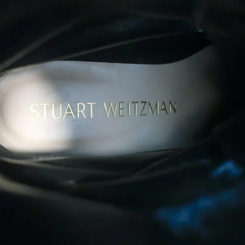 Stuart Weitzman Sondra Flache Kampfstiefel mit Perlenbesatz Schwarz Leder Größe 9