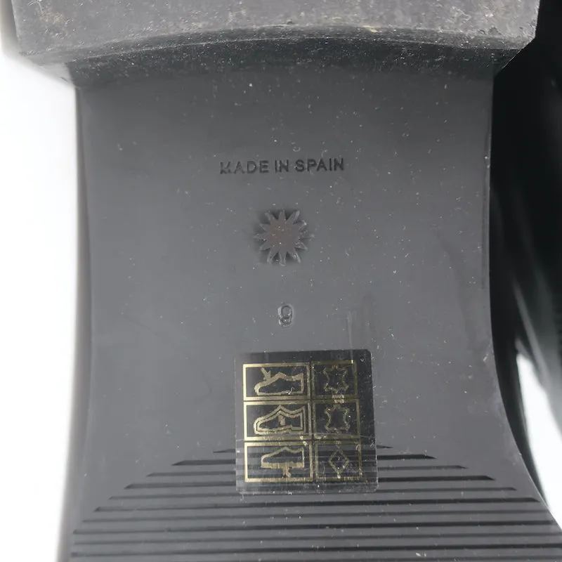 Stuart Weitzman Sondra Flache Kampfstiefel mit Perlenbesatz Schwarz Leder Größe 9