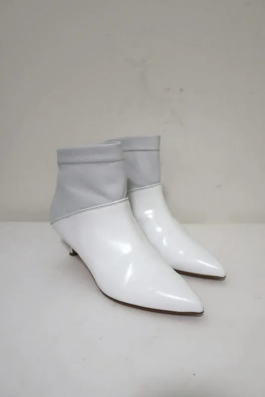 Tibi Knöchelstiefel Jeans Weiß Leder Größe 38 Kitten Absatz Sock Stiefeletten