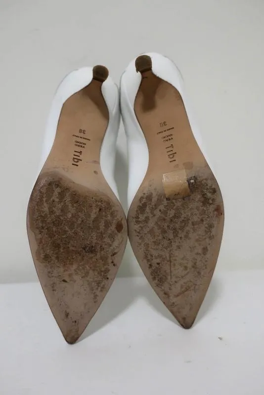 Tibi Knöchelstiefel Jeans Weiß Leder Größe 38 Kitten Absatz Sock Stiefeletten