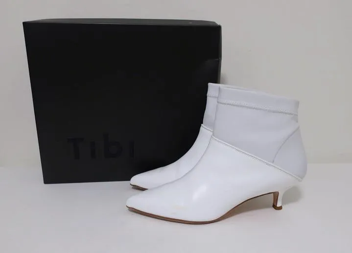 Tibi Knöchelstiefel Jeans Weiß Leder Größe 38 Kitten Absatz Sock Stiefeletten