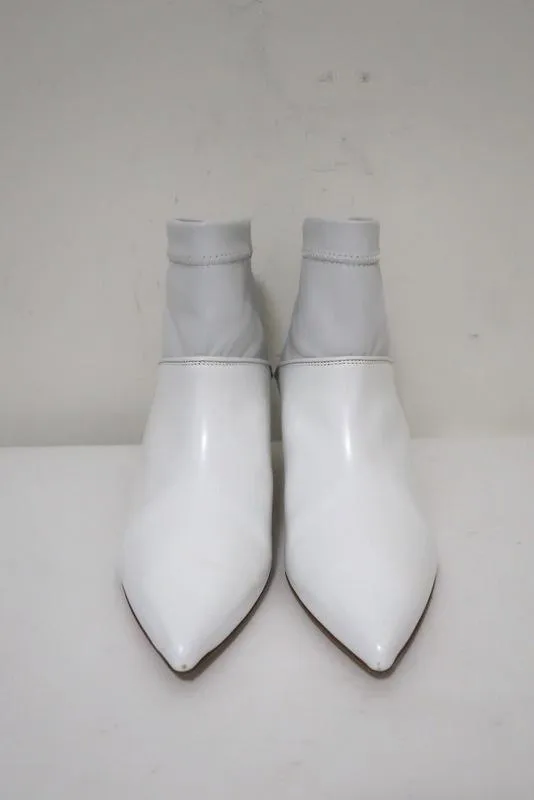 Tibi Knöchelstiefel Jeans Weiß Leder Größe 38 Kitten Absatz Sock Stiefeletten