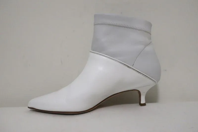 Tibi Knöchelstiefel Jeans Weiß Leder Größe 38 Kitten Absatz Sock Stiefeletten