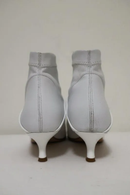 Tibi Knöchelstiefel Jeans Weiß Leder Größe 38 Kitten Absatz Sock Stiefeletten