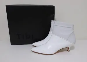 Tibi Knöchelstiefel Jeans Weiß Leder Größe 38 Kitten Absatz Sock Stiefeletten