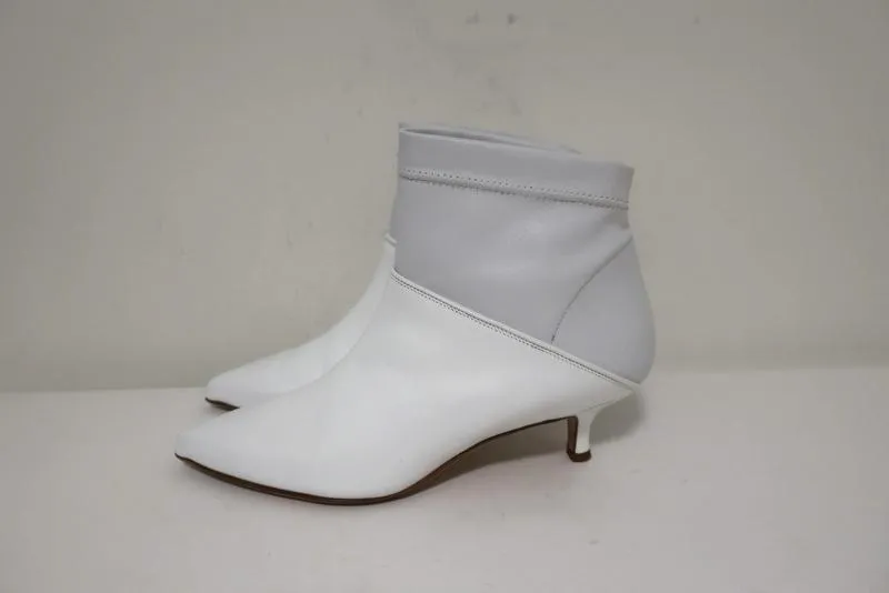 Tibi Knöchelstiefel Jeans Weiß Leder Größe 38 Kitten Absatz Sock Stiefeletten