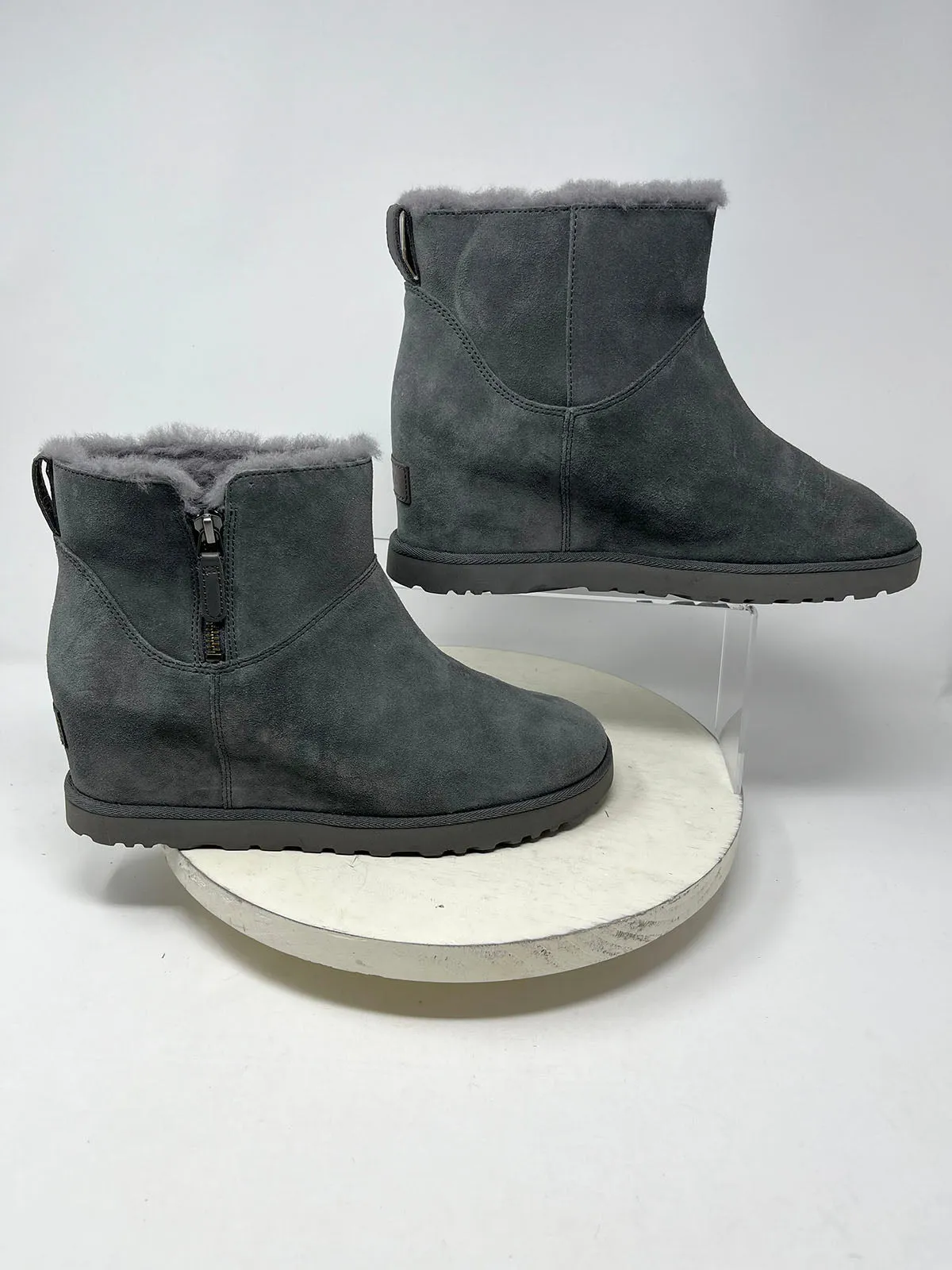 Ugg Größe 10 Graue Wildleder Shearling Keilabsatz Stiefel