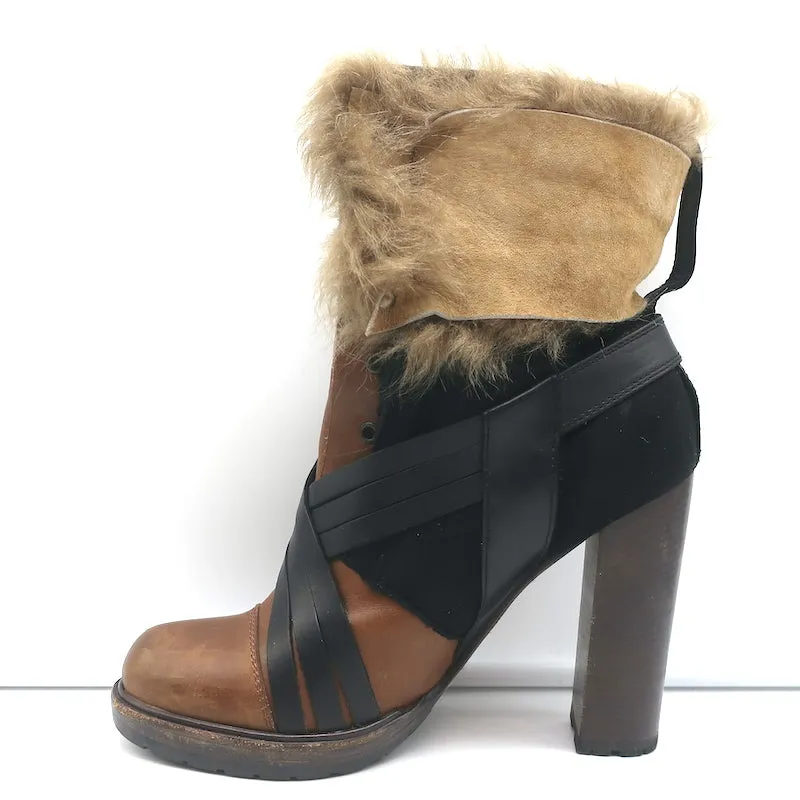 Vanessa Bruno Stiefel mit Kunstfellbesatz Braun Leder & Schwarz Wildleder Größe 41