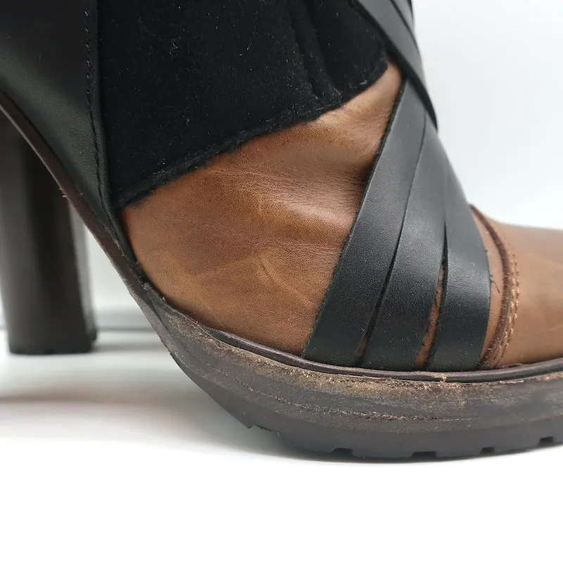 Vanessa Bruno Stiefel mit Kunstfellbesatz Braun Leder & Schwarz Wildleder Größe 41