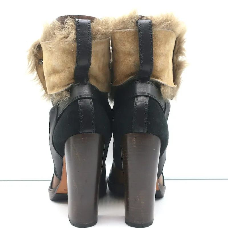 Vanessa Bruno Stiefel mit Kunstfellbesatz Braun Leder & Schwarz Wildleder Größe 41