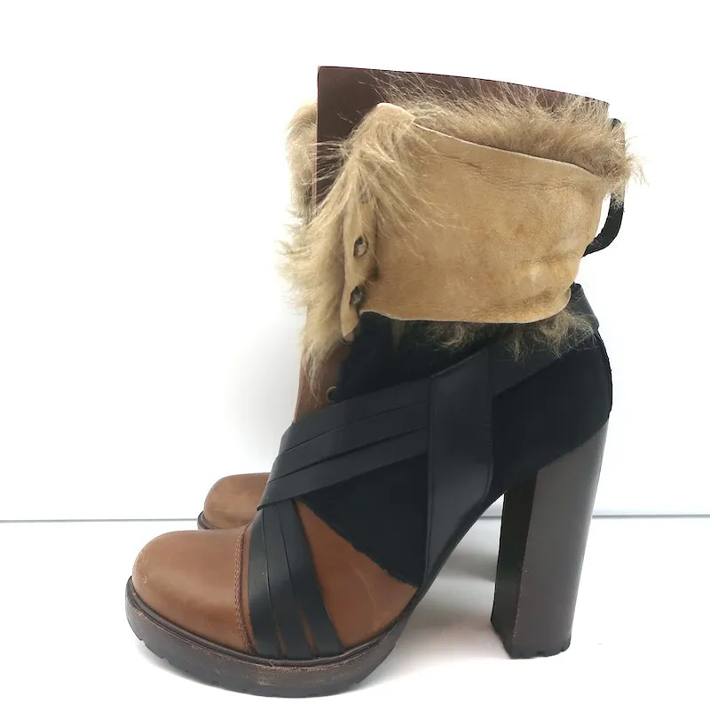 Vanessa Bruno Stiefel mit Kunstfellbesatz Braun Leder & Schwarz Wildleder Größe 41