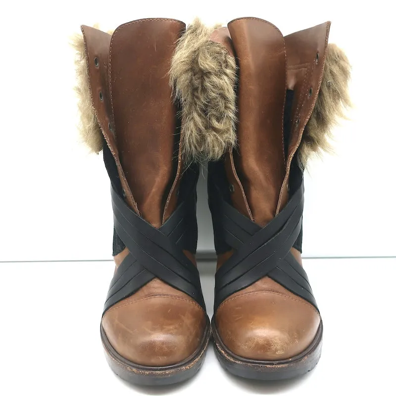 Vanessa Bruno Stiefel mit Kunstfellbesatz Braun Leder & Schwarz Wildleder Größe 41