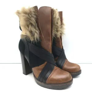 Vanessa Bruno Stiefel mit Kunstfellbesatz Braun Leder & Schwarz Wildleder Größe 41