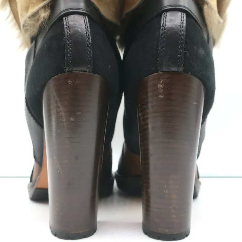 Vanessa Bruno Stiefel mit Kunstfellbesatz Braun Leder & Schwarz Wildleder Größe 41