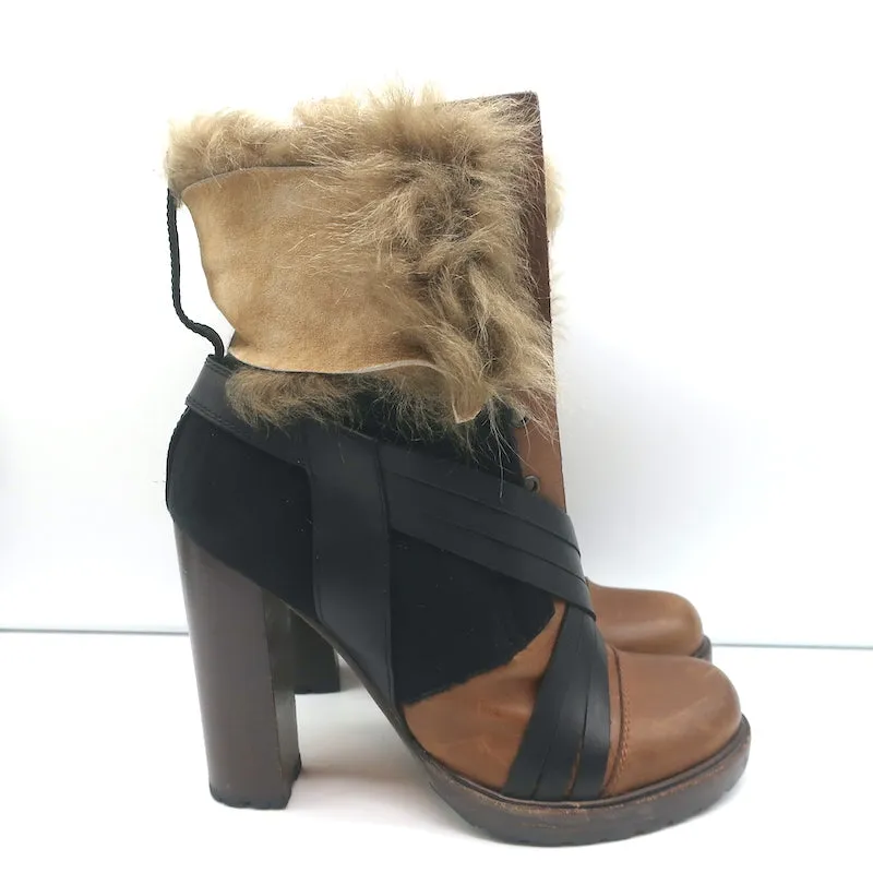 Vanessa Bruno Stiefel mit Kunstfellbesatz Braun Leder & Schwarz Wildleder Größe 41