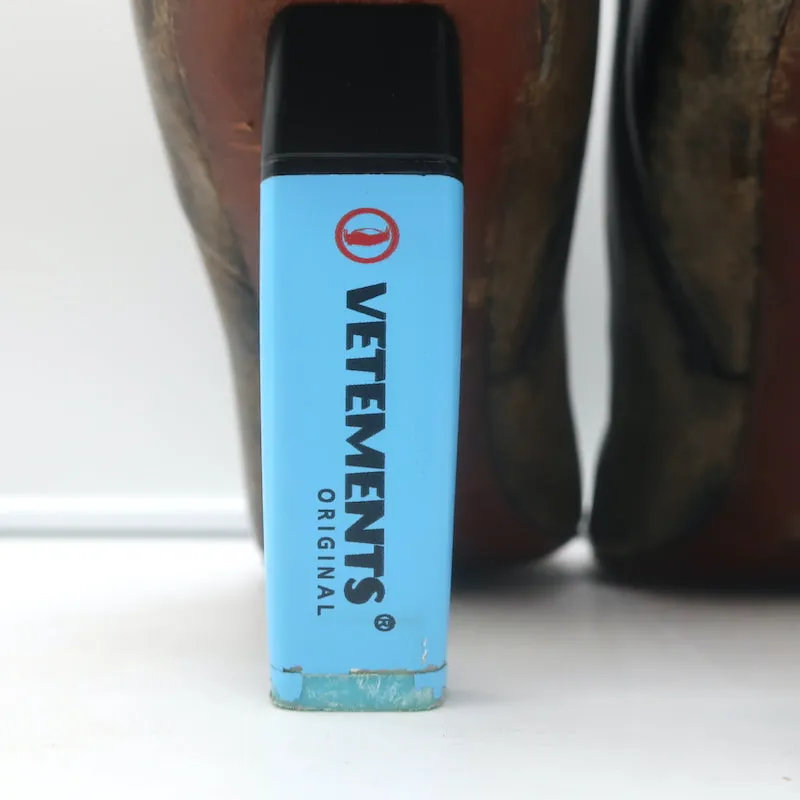 Vetements Gypsy Highlighter Absatz Stiefeletten Schwarz Vintage Leder Größe 41