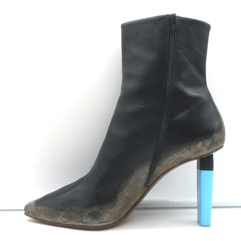 Vetements Gypsy Highlighter Absatz Stiefeletten Schwarz Vintage Leder Größe 41