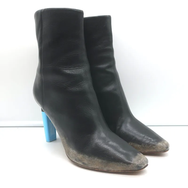 Vetements Gypsy Highlighter Absatz Stiefeletten Schwarz Vintage Leder Größe 41