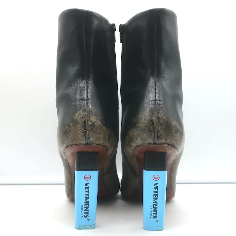 Vetements Gypsy Highlighter Absatz Stiefeletten Schwarz Vintage Leder Größe 41
