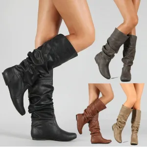 Damen Frühlings- und Herbstflache Lange Pu Weiches Leder Motorrad Stiefel Schuhe Damen Party Design Keilabsatz Stiefel Schuhe Übergrößen 35-43 Fashion Nova Schuhe