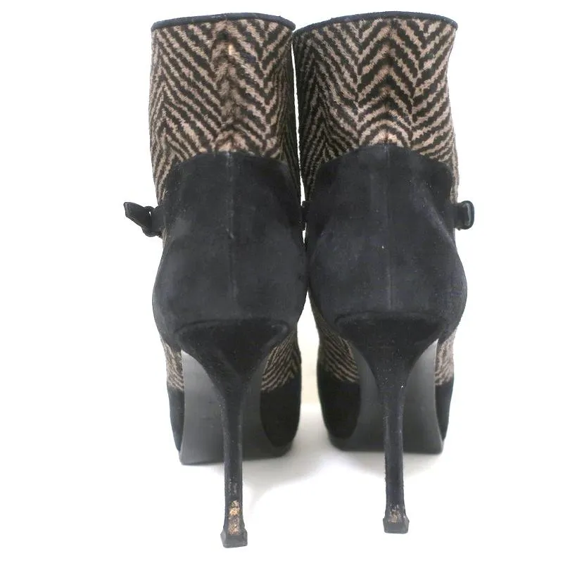Yves Saint Laurent Tribtoo Stiefeletten Schwarz Wildleder & Bedrucktes Pferdehaar Größe 38.5