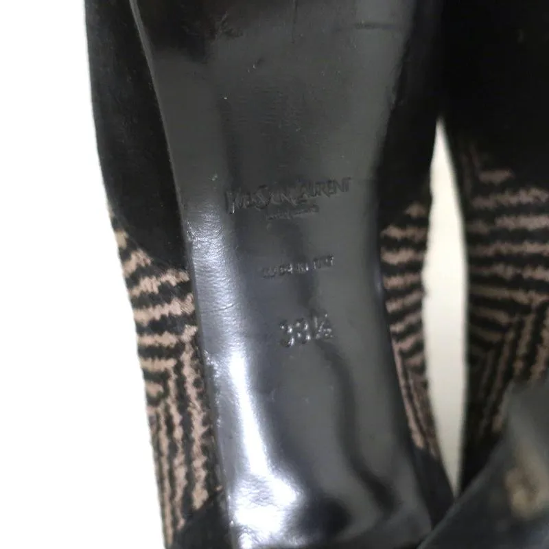 Yves Saint Laurent Tribtoo Stiefeletten Schwarz Wildleder & Bedrucktes Pferdehaar Größe 38.5