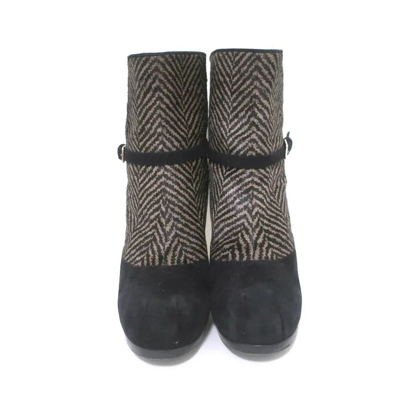 Yves Saint Laurent Tribtoo Stiefeletten Schwarz Wildleder & Bedrucktes Pferdehaar Größe 38.5