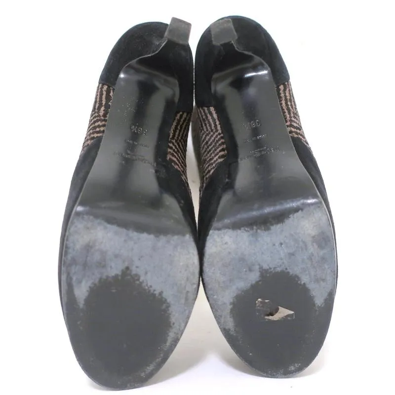 Yves Saint Laurent Tribtoo Stiefeletten Schwarz Wildleder & Bedrucktes Pferdehaar Größe 38.5