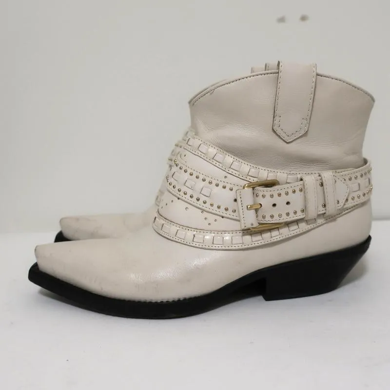 Zimmermann Cowboy-Stiefel Creme Stiefel mit Nieten Größe 38 Western Knöchelstiefel